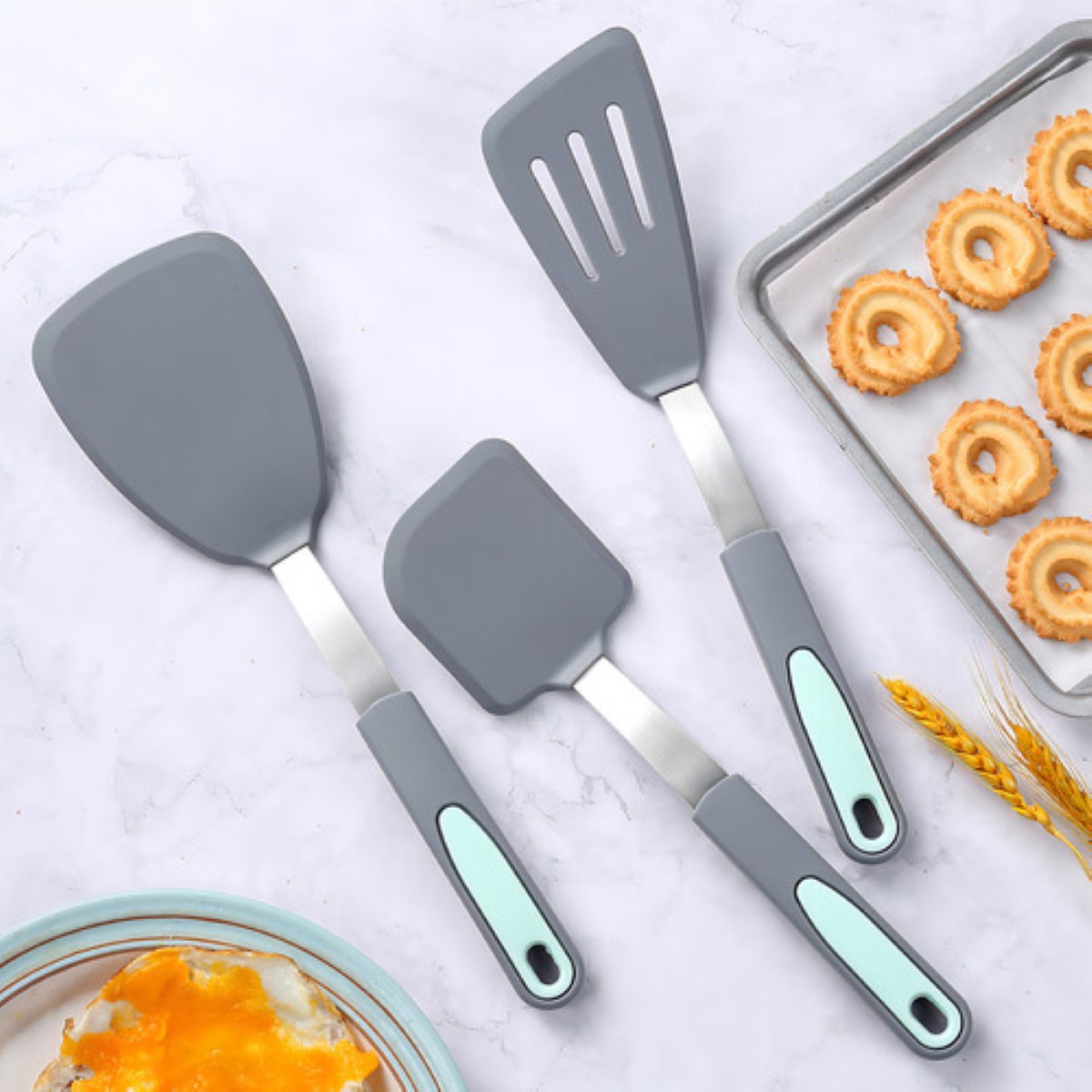 3 Espátulas De Cocina Resistentes Al Calor Para Utensilios Gris Claro