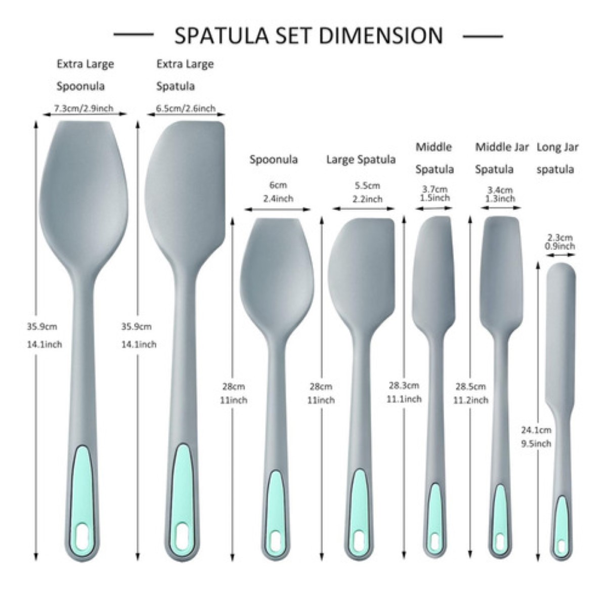 Utensilios Silicona Cocina Palas Espatulas Reposteria 7 Set Color Gris Claro