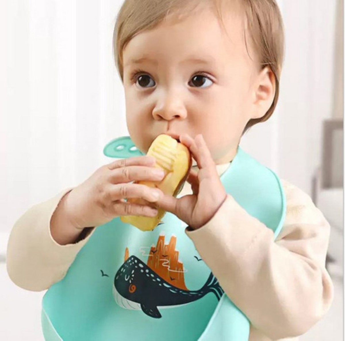 Baberos Bebé Silicona Impermeable Niña Niño Suave azul verde