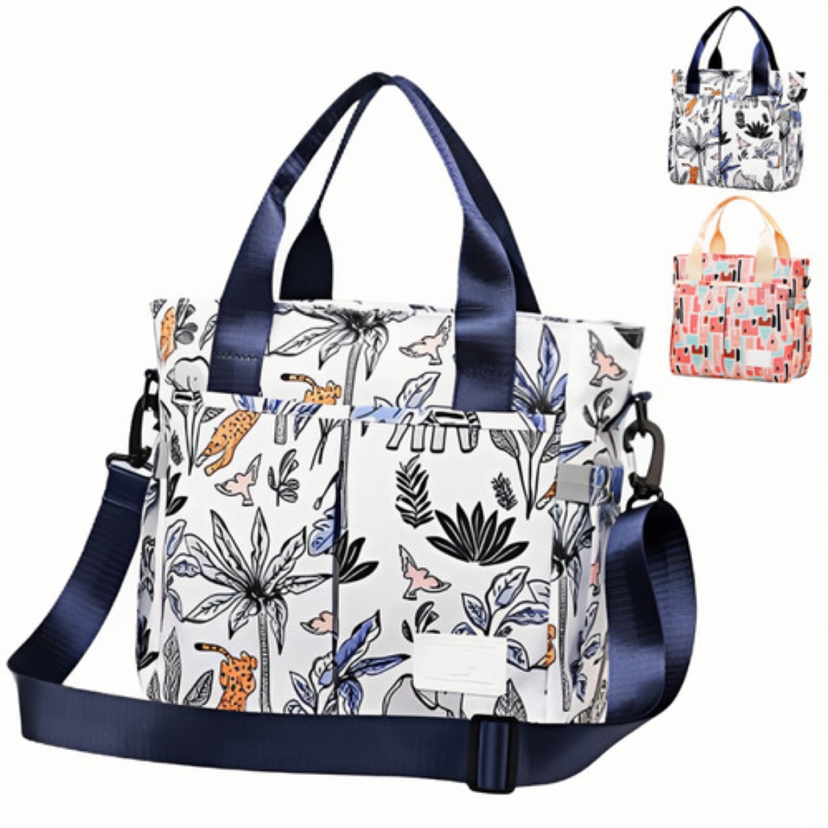 Mochila Bolsa Pañalera Modernas Impermeabl De Bebe Viaje Azul HOJAS  BLANCO