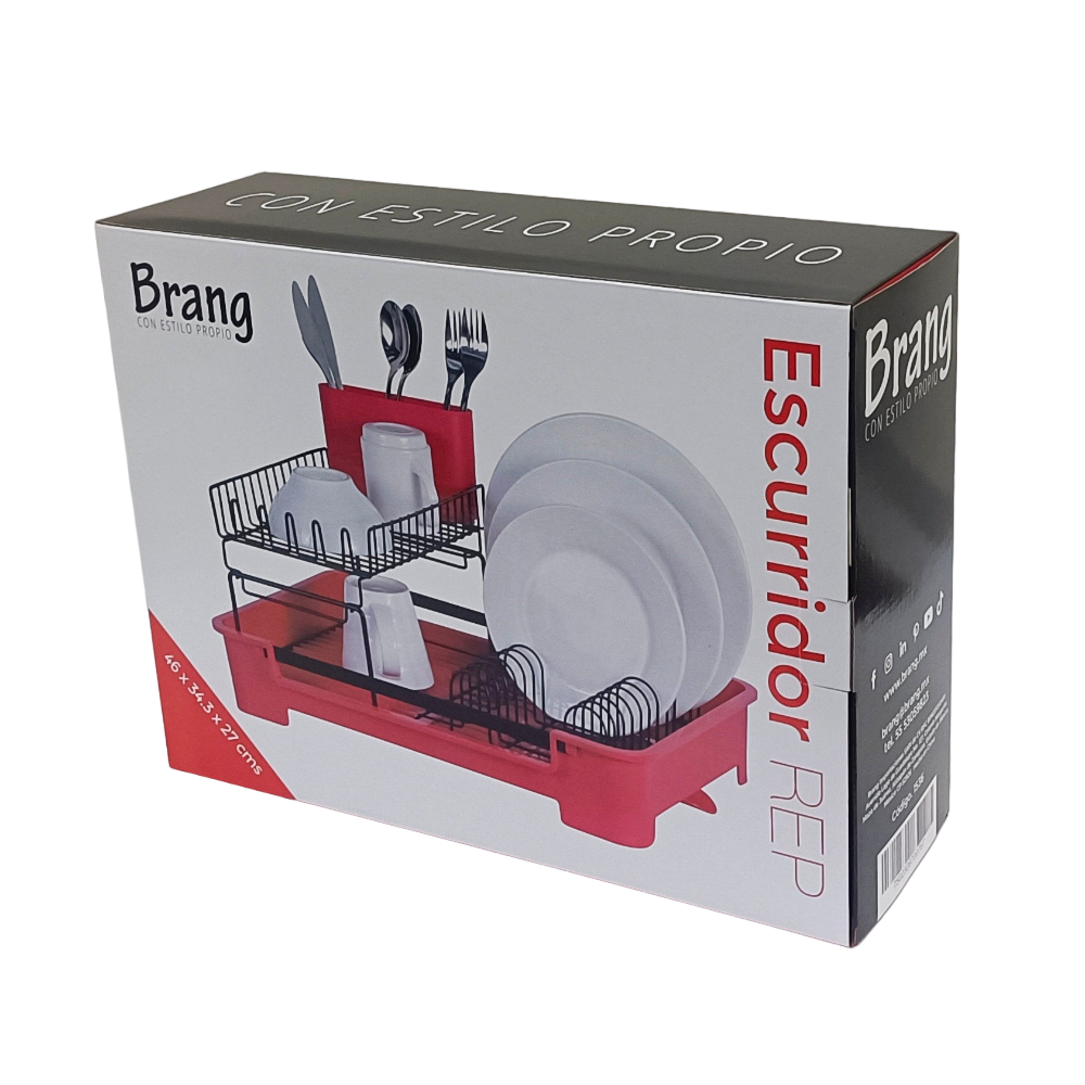Escurridor Trastes Platos Plástico Rep Rojo 1536 Brang.