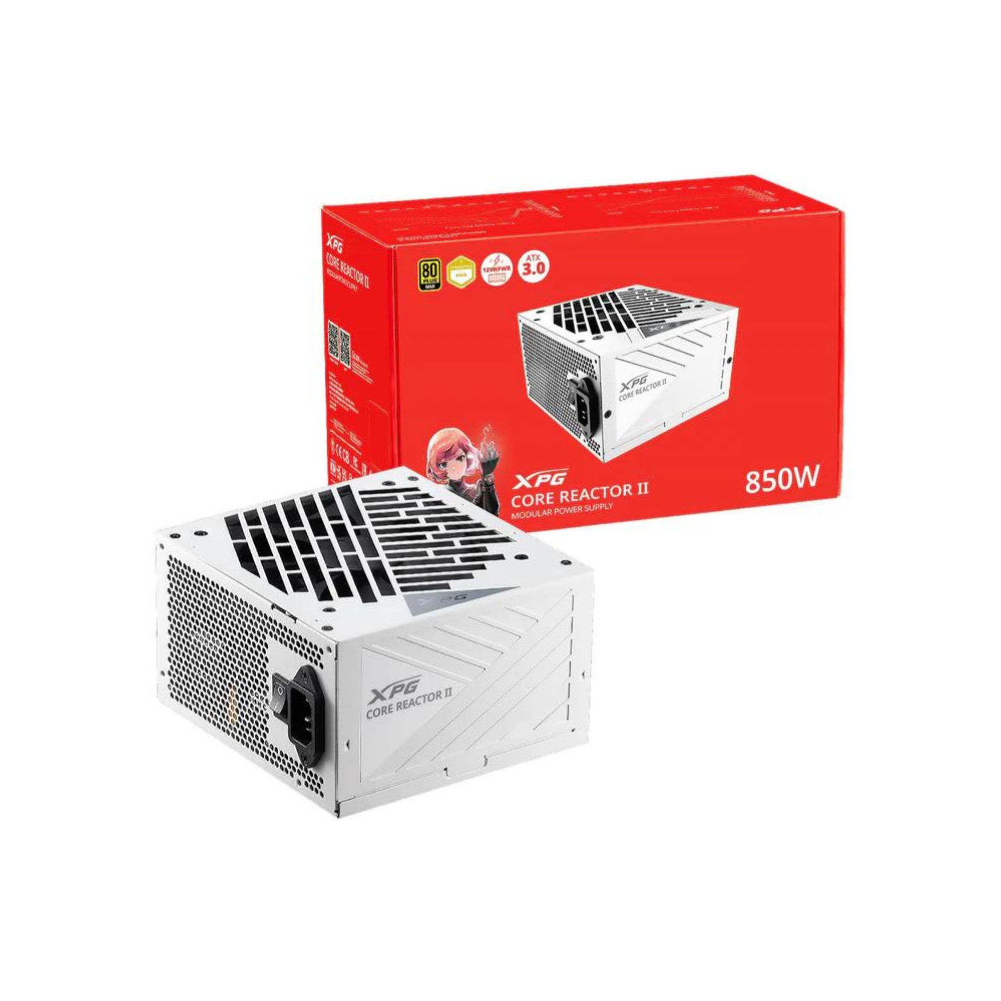 Fuente de poder XPG Core Reactor II de 850 W, ATX, Modular, 80 Plus Gold, Blanco