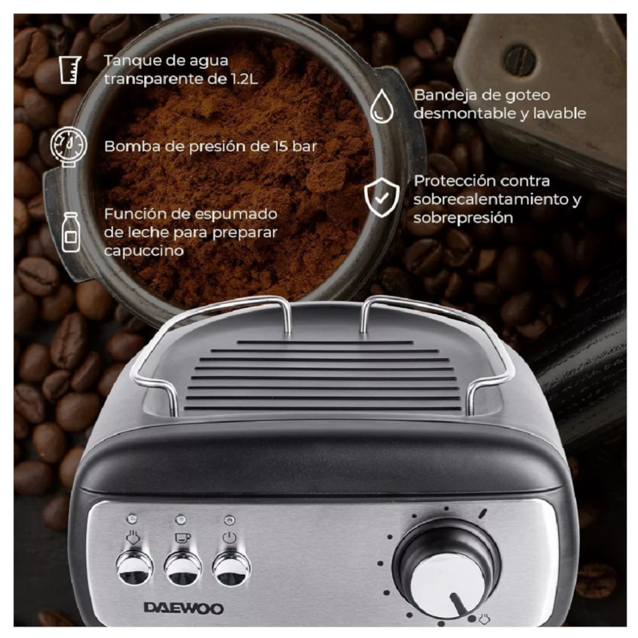Cafetera Espresso Daewoo Filtro permanente 1100 W antigoteo