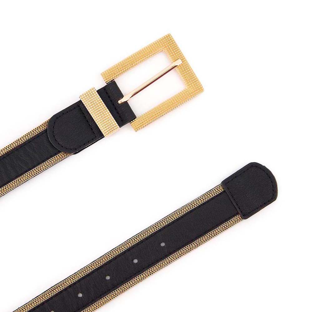 Cinturón Negro Detalles en Dorado para Mujer