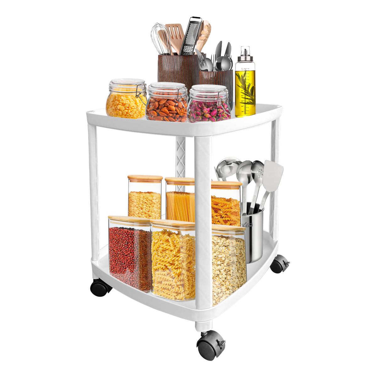 Carrito Mesa de Servicio Auxiliar de Bar 3 Niveles Tipo Eams Ruedas, Asa y con Estante de Ajuste de Altura para Hogar Y Oficina