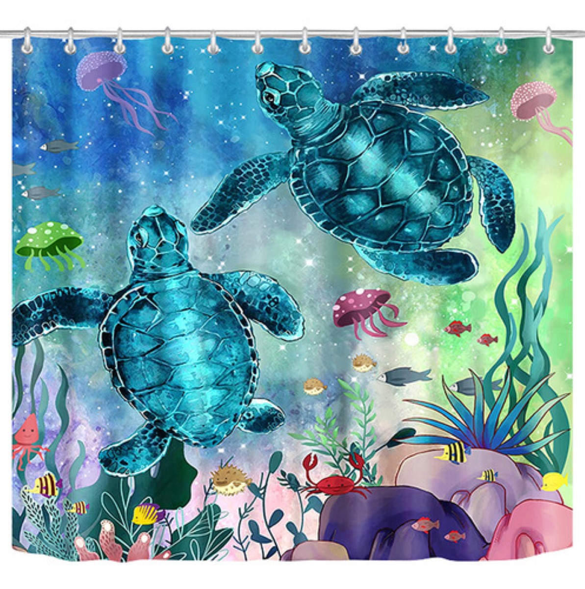 Cortina De Baño Lavable Tela Antihongo Impermeabl 180*180 cm Estilo 8 AZUL 2 TORTUGAS