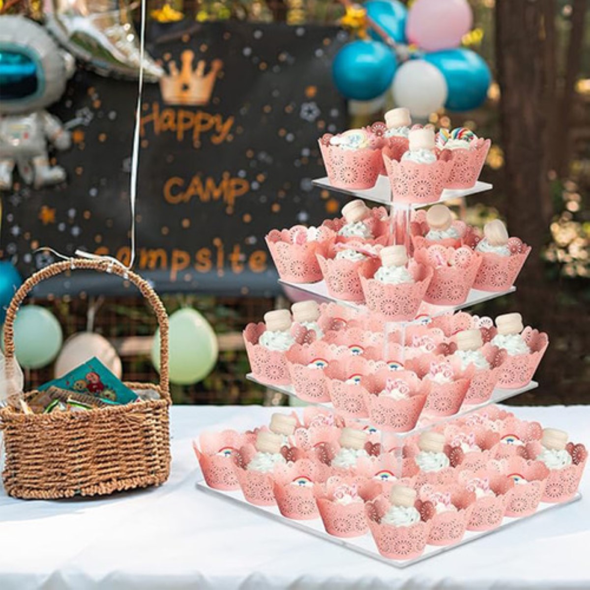 Base Para Postres Cupcakes Bases Pastel Acrilico 4 Niveles CUADRADO TRANSPARENTE