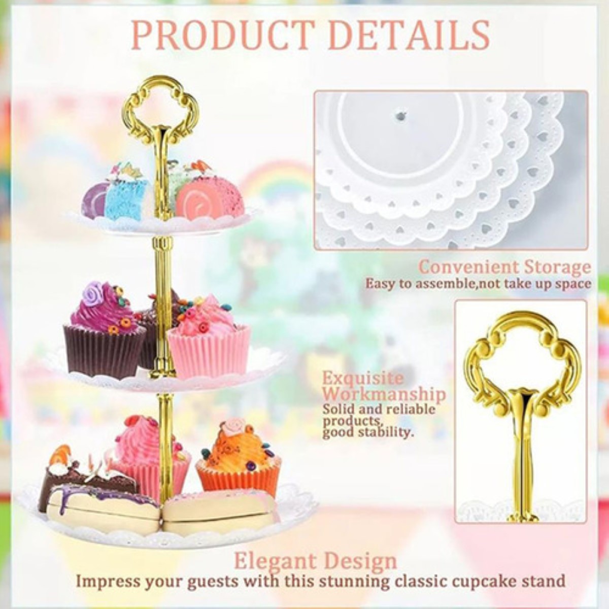 Exhibidor 3 Niveles Soporte Base Para Cupcakes Y Postres blanco