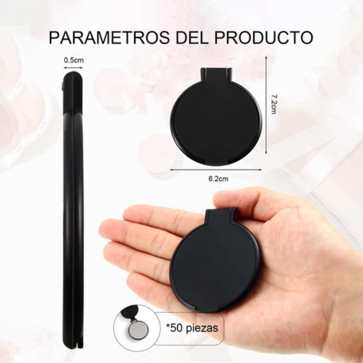 Espejo Portatil De Maquillaje Recuerdo Boda Fiesta Regalo 50 pzs, Negro