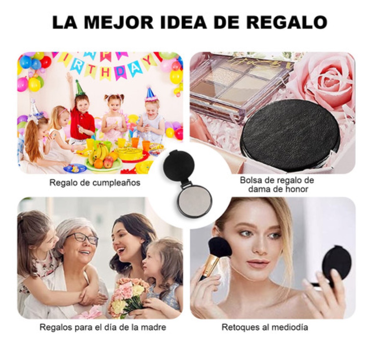 Espejo Portatil De Maquillaje Recuerdo Boda Fiesta Regalo 50 pzs, Negro