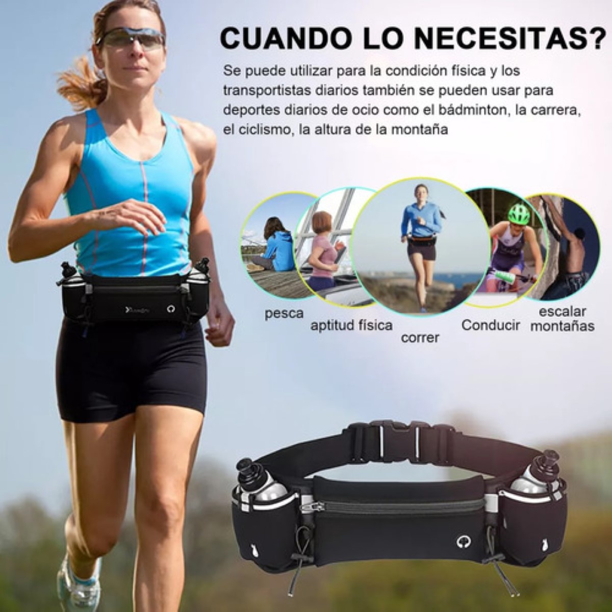 Cinturón De Hidratación Para Correr Con Botellas negro