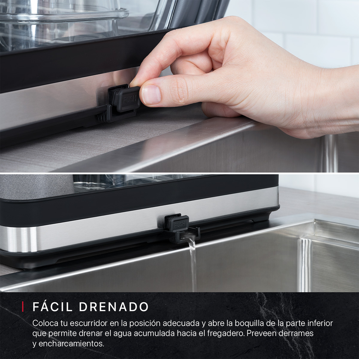Escurridor de Trastes y Platos Expandible Trastero Extensible de Acero Inoxidable con Sistema de Drenaje Negro COOKIFY