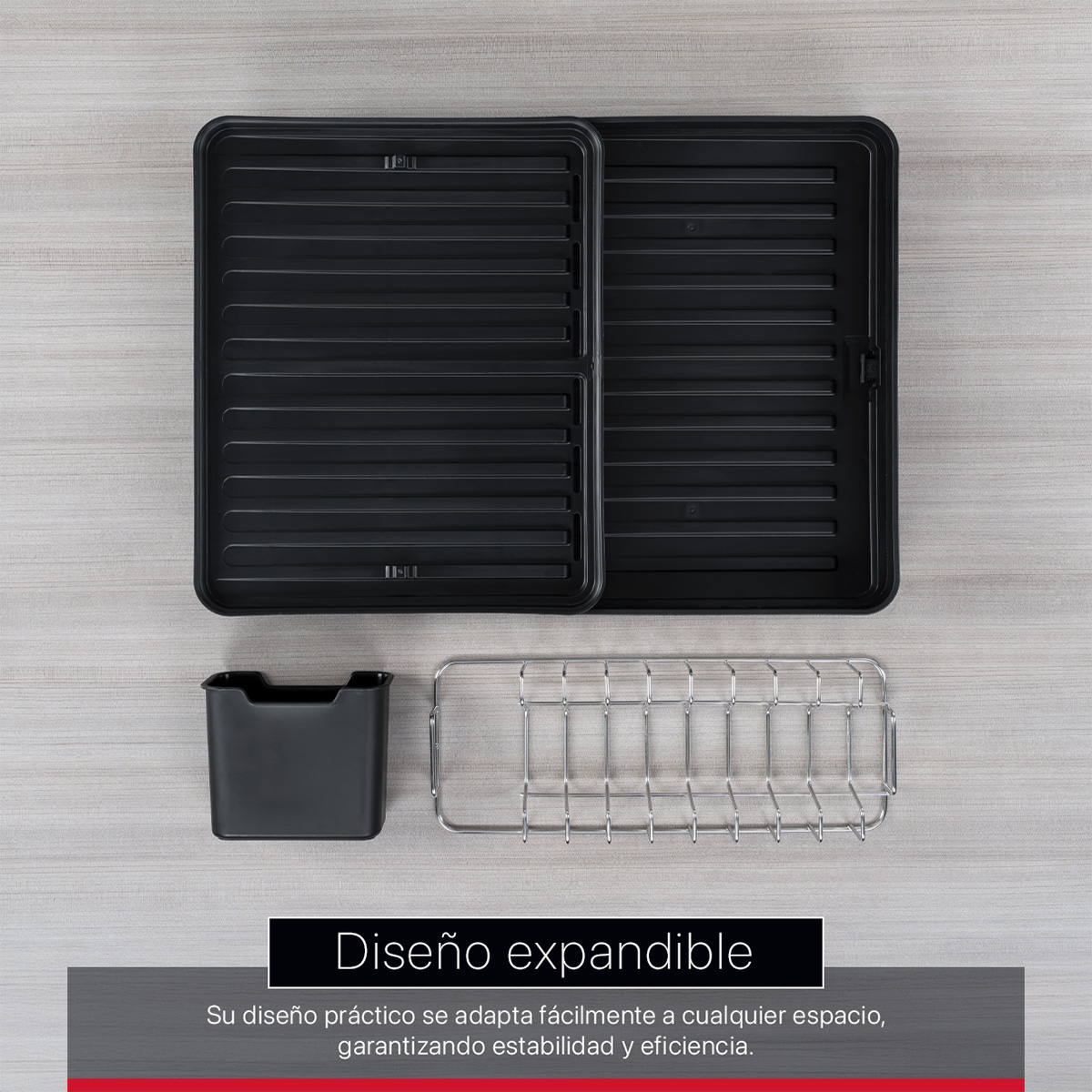 Escurridor de Trastes y Platos Expandible Trastero Extensible de Acero Inoxidable con Sistema de Drenaje Negro COOKIFY