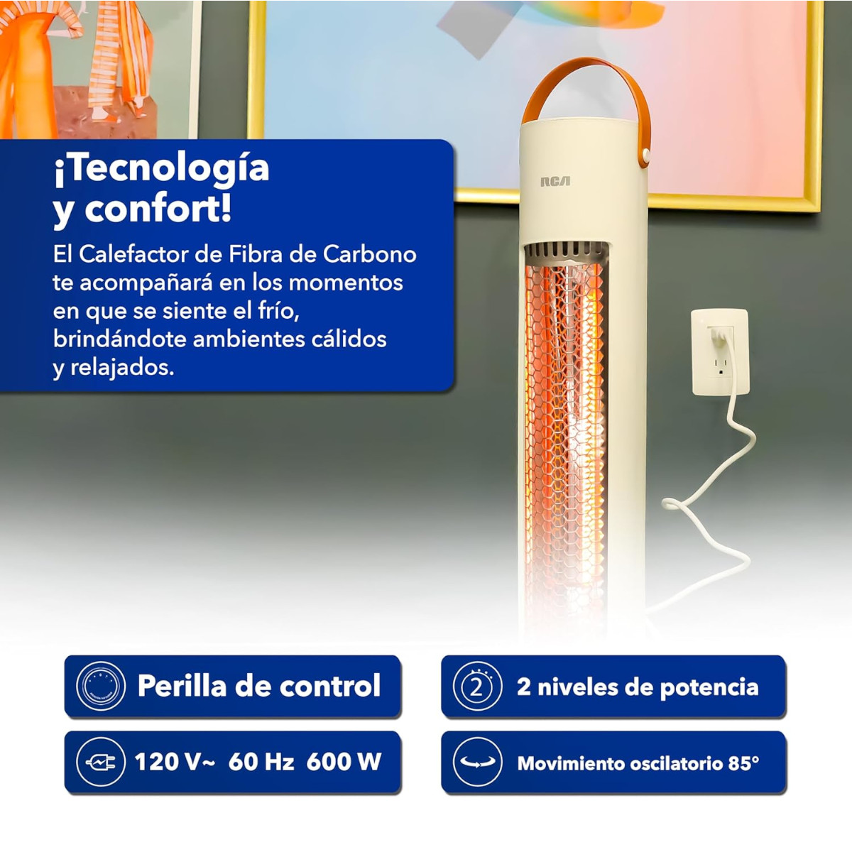 Calefactor Eléctrico RCA RC-H10 pedestal oscilación 600W 120V
