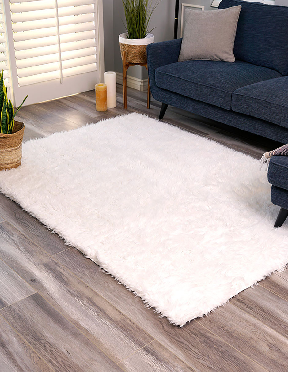 Tapete Alfombra Decorativo de pelo largo lavable blanca redonda - Fine Art Tj
