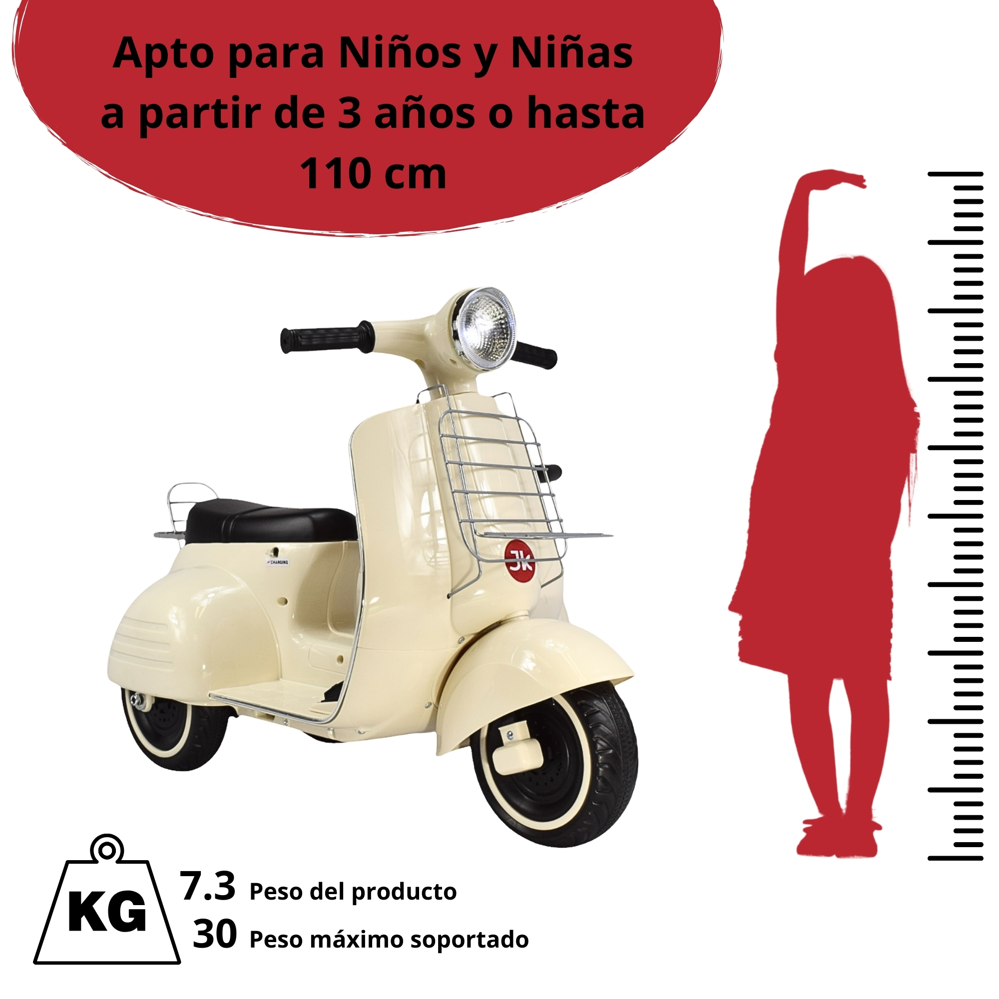 Motocicleta Montable Electrica Doble Asiento Sonido Luz Led 6v - BEIGE 