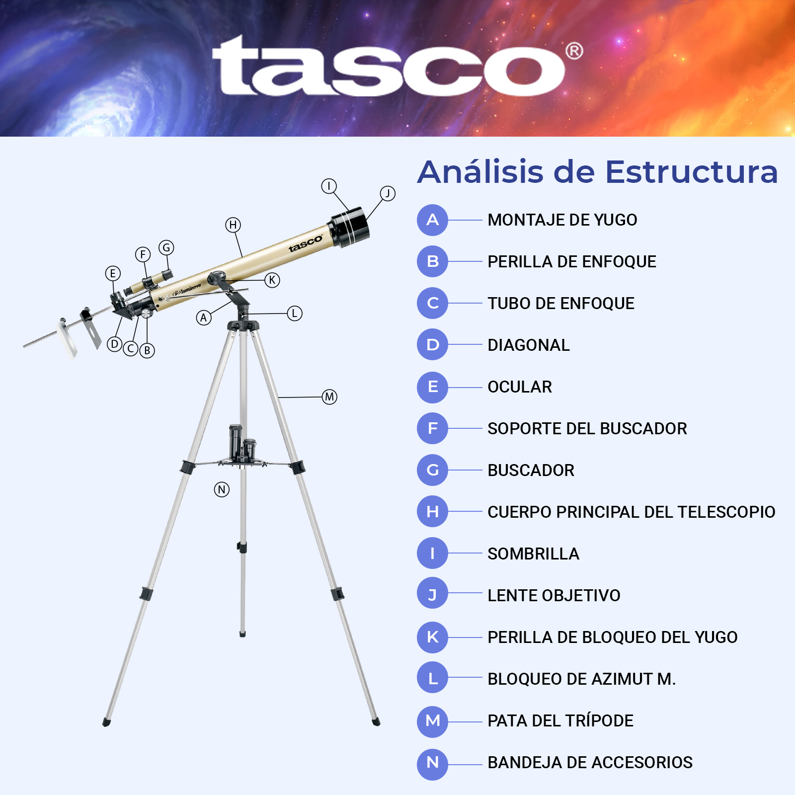Telescopio Tasco Luminova Refractor 900x60 Ecuatorial con Mirilla 6x24