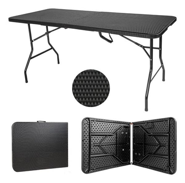 Mesa Plegable Rattan 1.80m Negra Portafolio Jardin Exterior