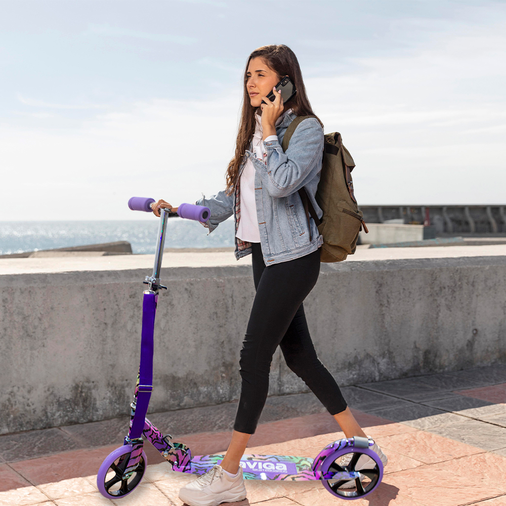 Plegable y Ajustable, Patín del Diablo  Manubrio Ajustable 2 Ruedas, para Niños y Adolescentes Morado