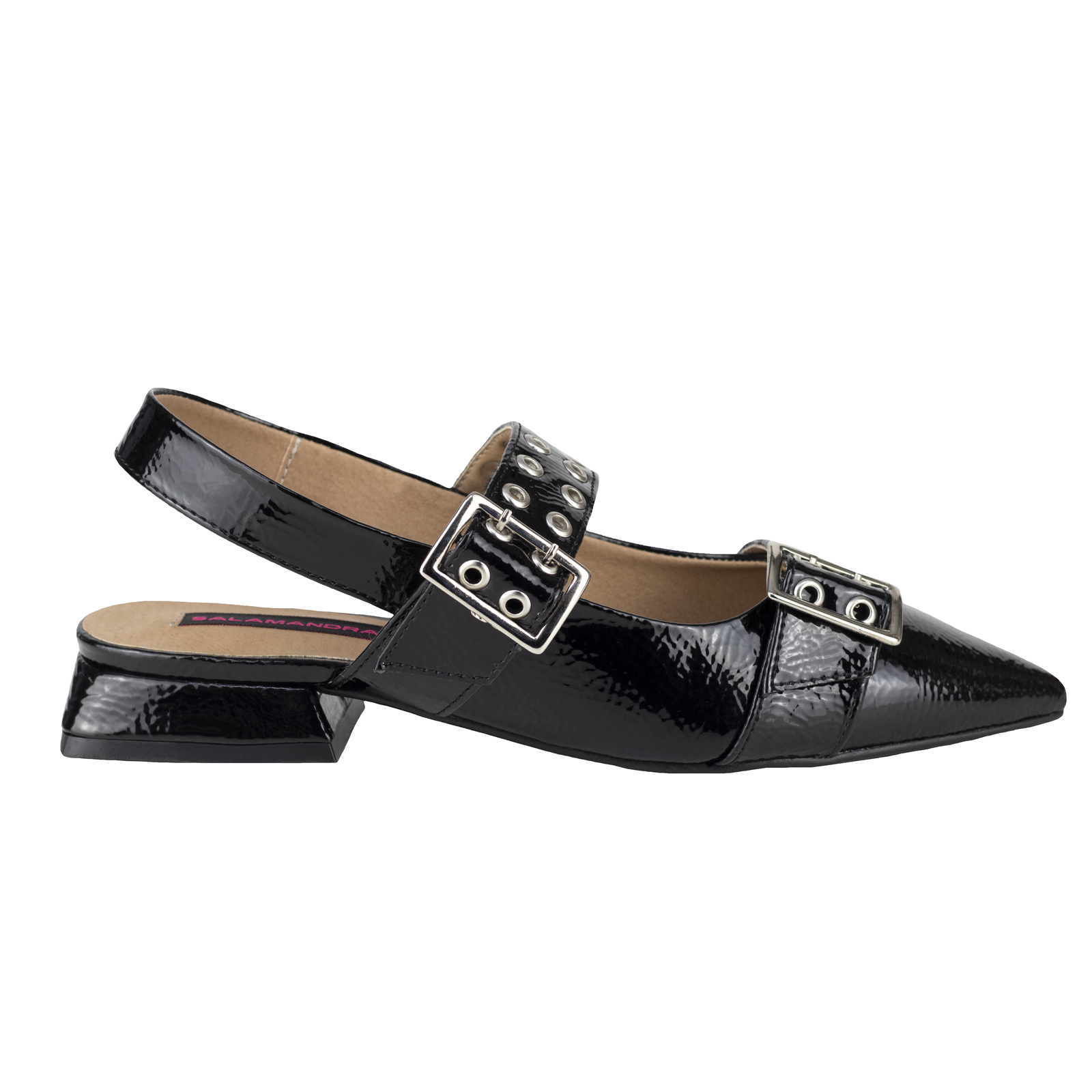 Zapato Flat Mujer Salamandra Destalonado 29405-G Negro Tacón