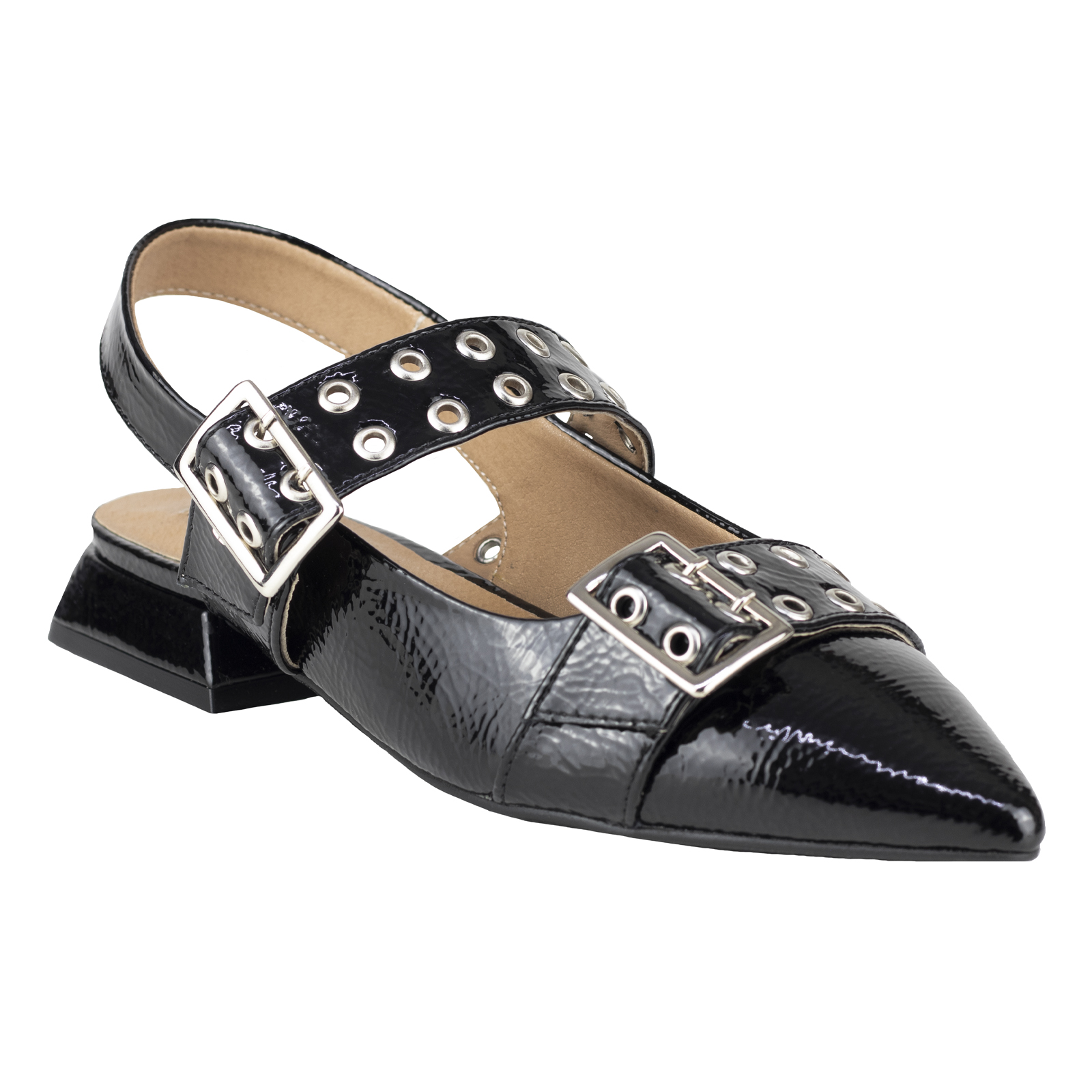 Zapato Flat Mujer Salamandra Destalonado 29405-G Negro Tacón