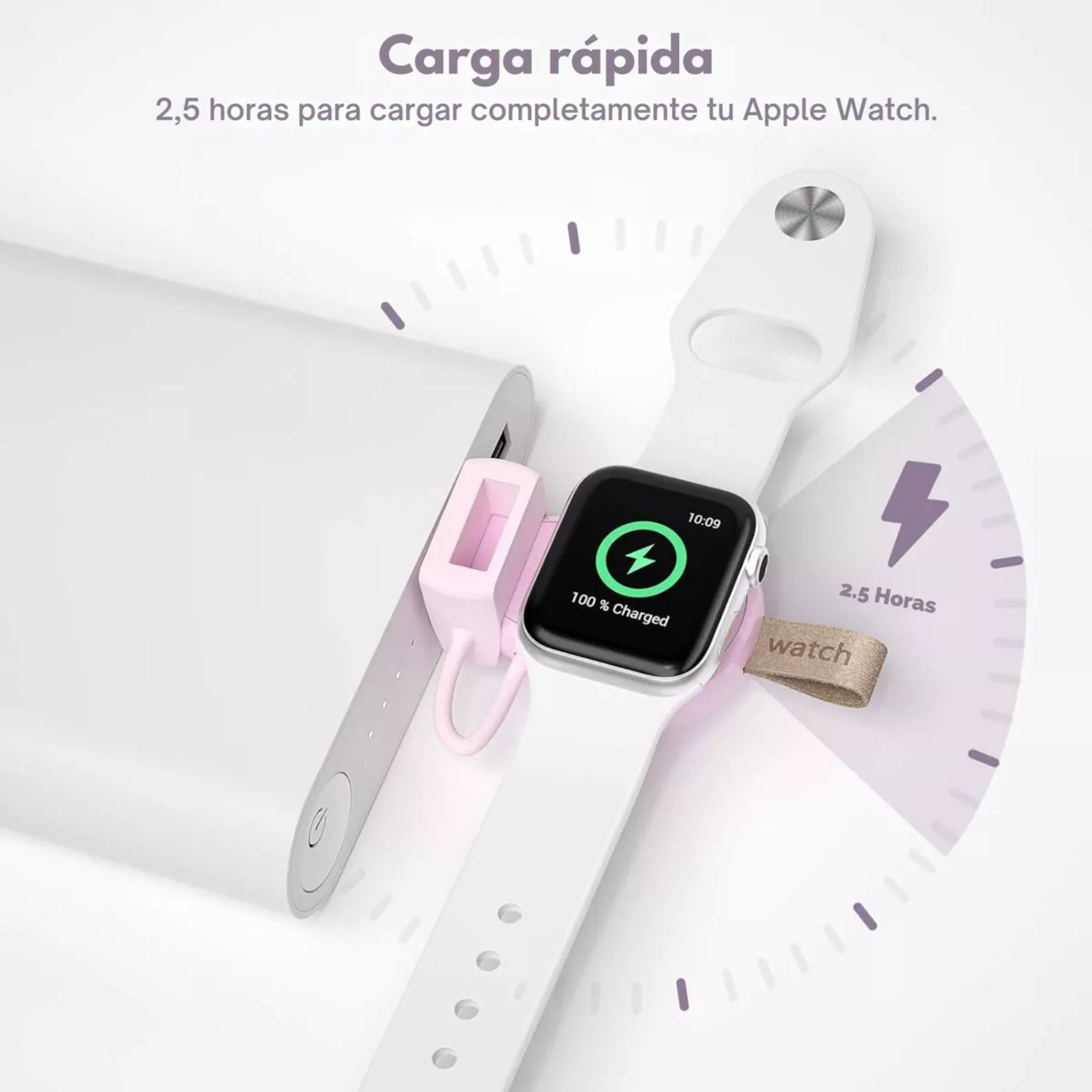 Cargador Portátil Magnético Carga Rápida Para Apple Watch Color Rosa