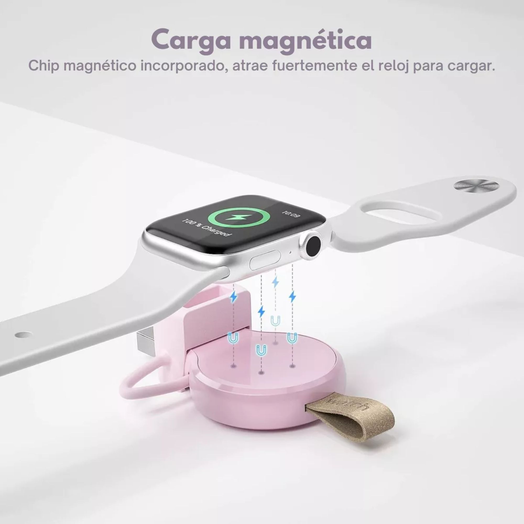 Cargador Portátil Magnético Carga Rápida Para Apple Watch Color Rosa