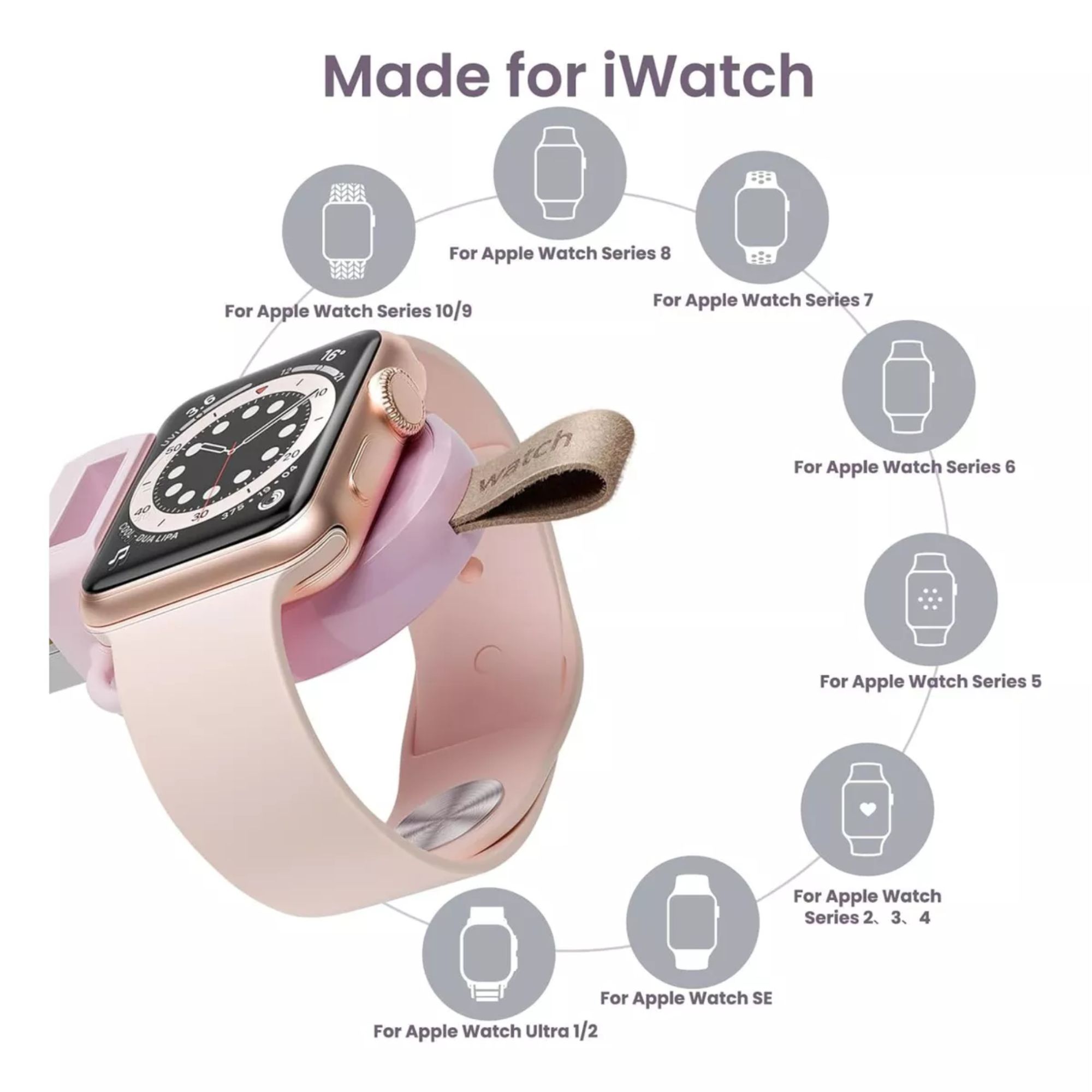 Cargador Portátil Magnético Carga Rápida Para Apple Watch Color Rosa