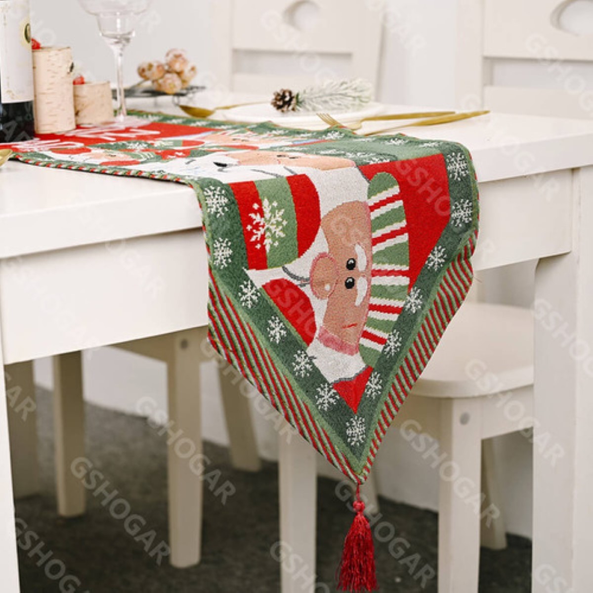 Caminos Mesa Manteles Bordado Navideños VERDE Santa Claus