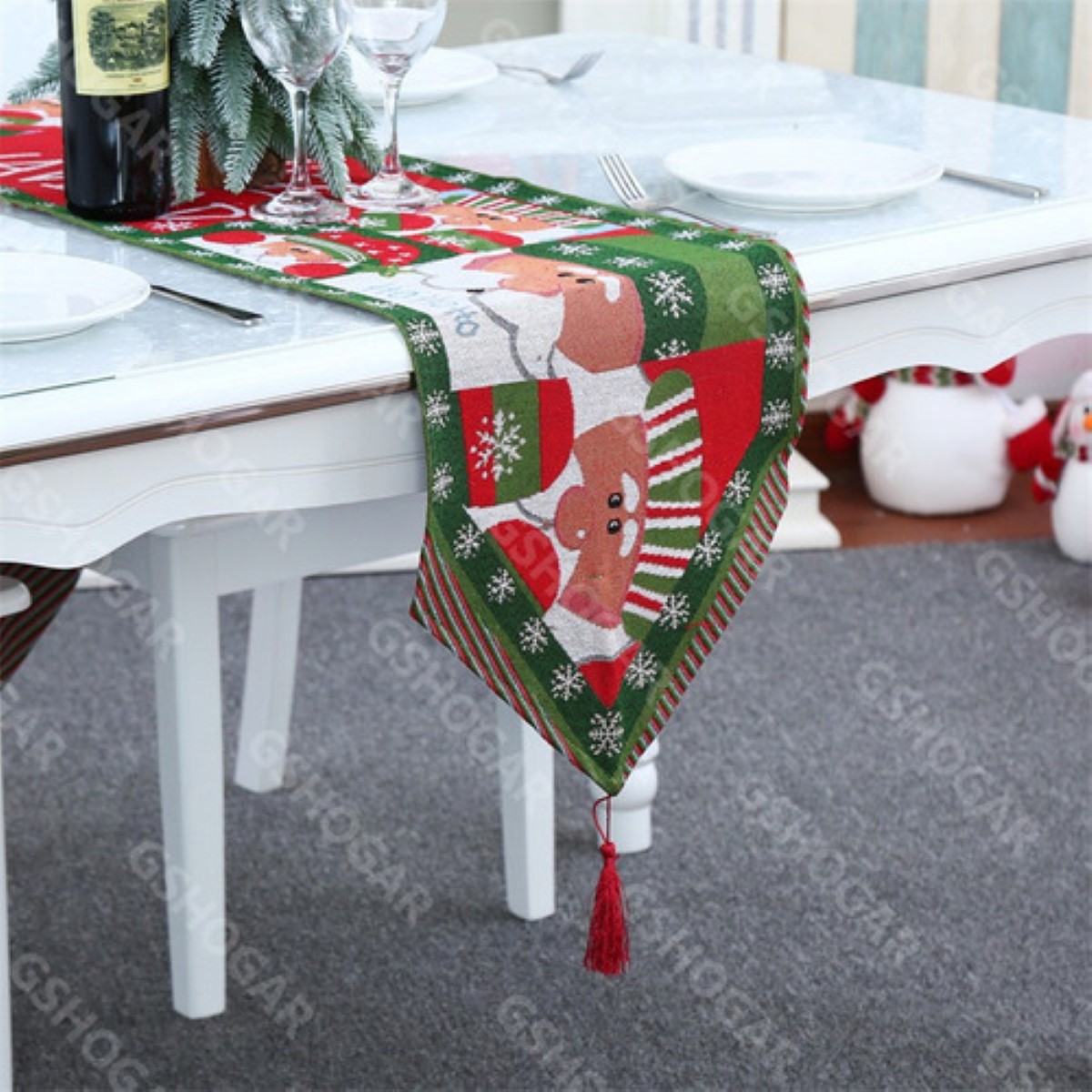 Caminos Mesa Manteles Bordado Navideños VERDE Santa Claus