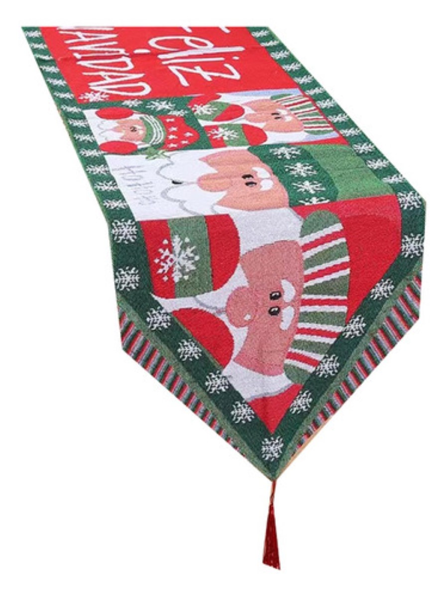 Caminos Mesa Manteles Bordado Navideños VERDE Santa Claus