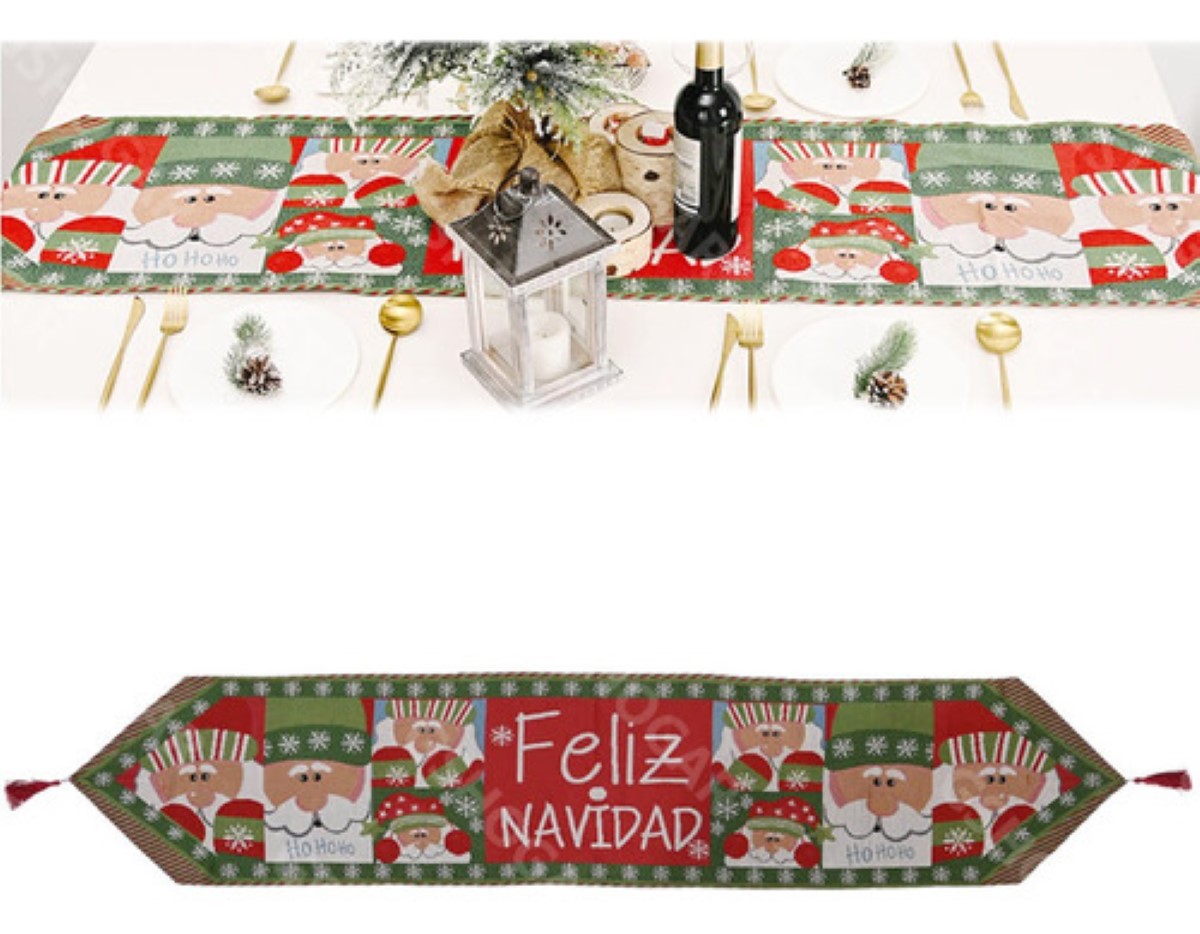 Caminos Mesa Manteles Bordado Navideños VERDE Santa Claus