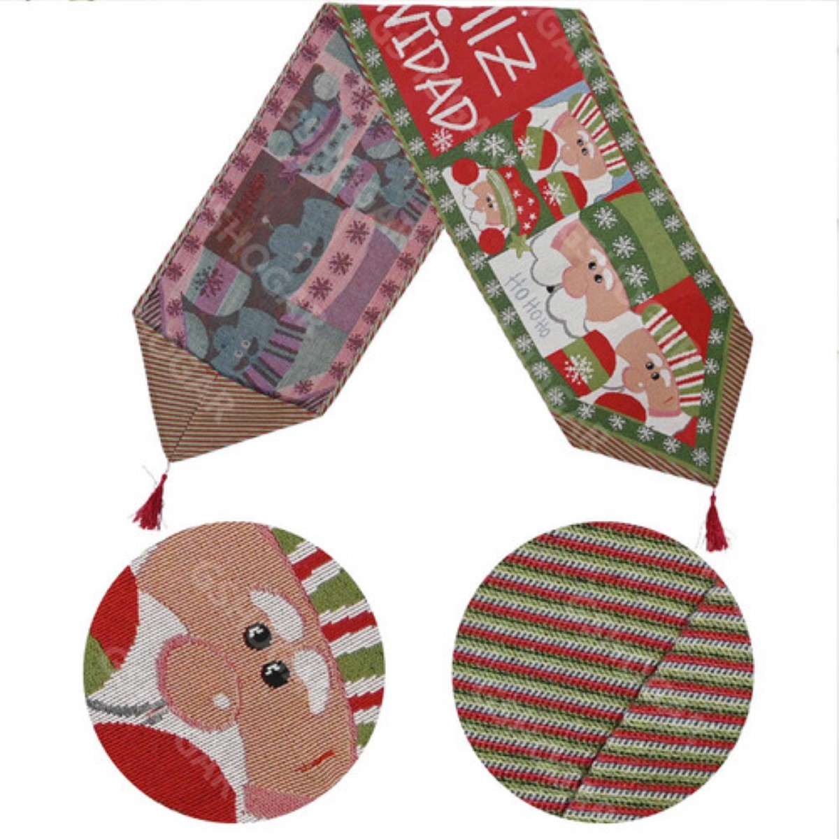 Caminos Mesa Manteles Bordado Navideños VERDE Santa Claus