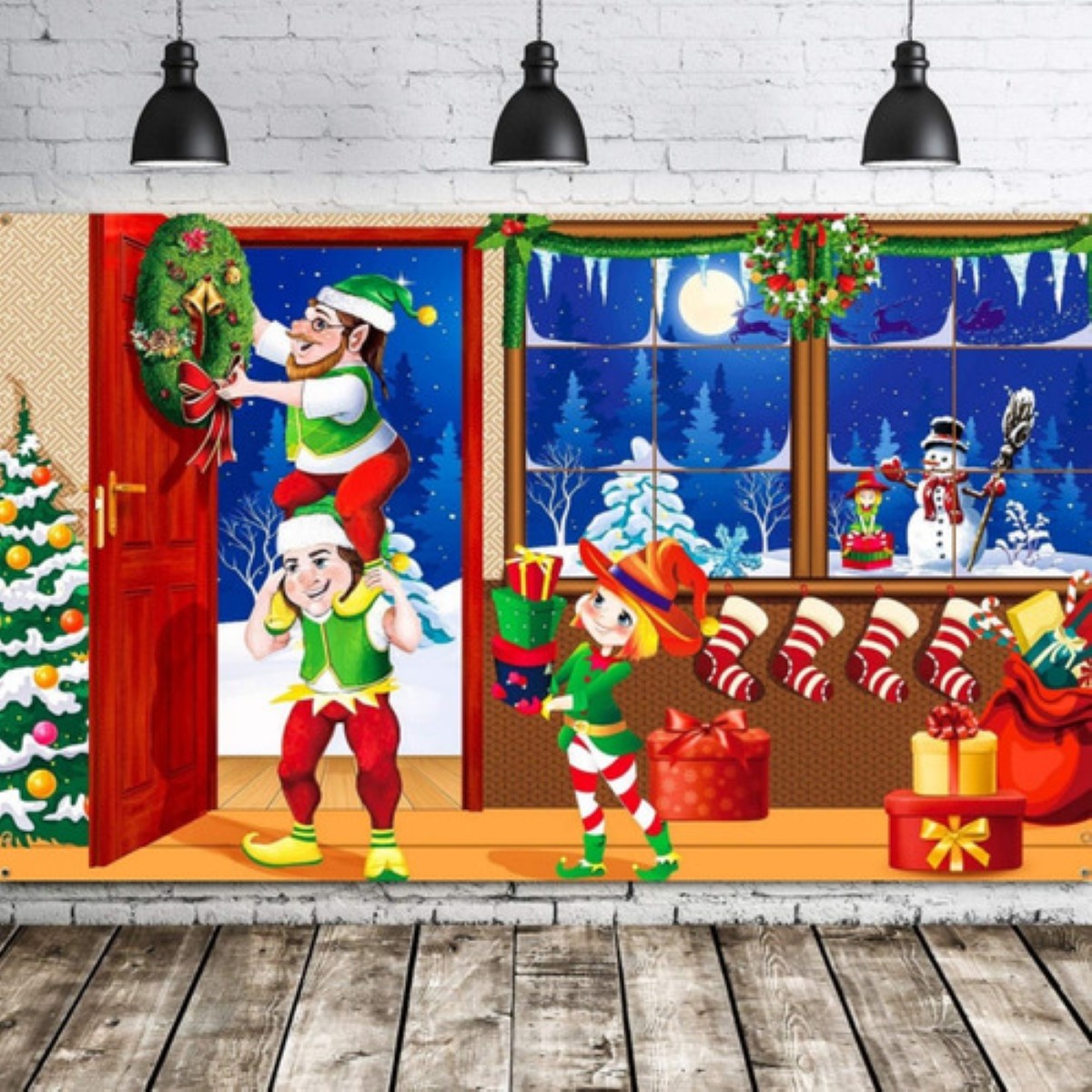 Tapiz Pared Fondos Fotograficos Navideño Decoracion Adornos duendes navideños ROJO AZUL