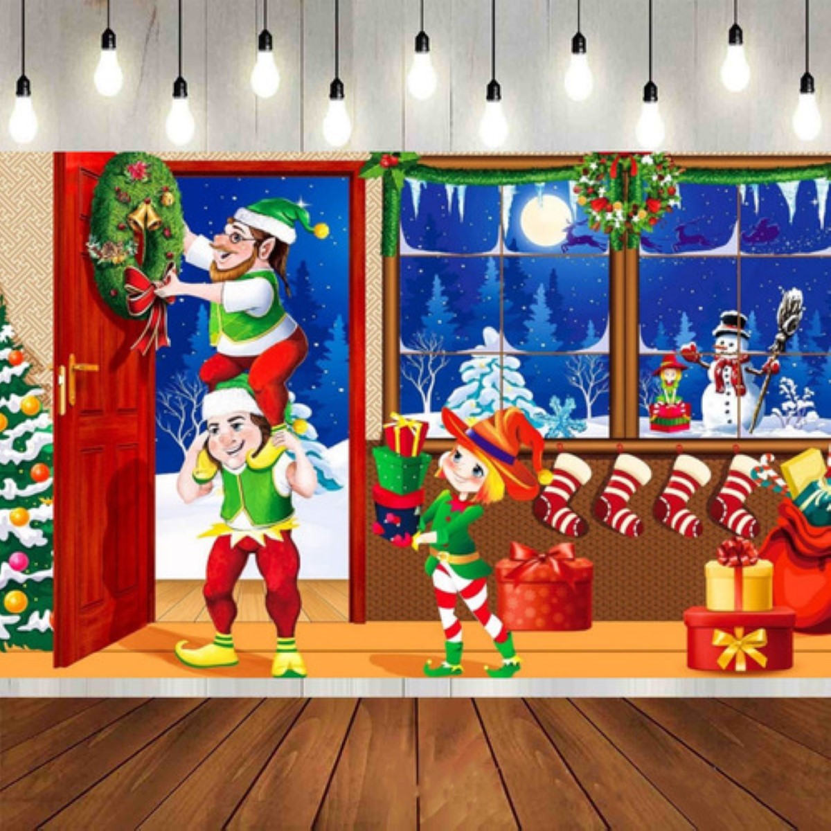 Tapiz Pared Fondos Fotograficos Navideño Decoracion Adornos duendes navideños ROJO AZUL