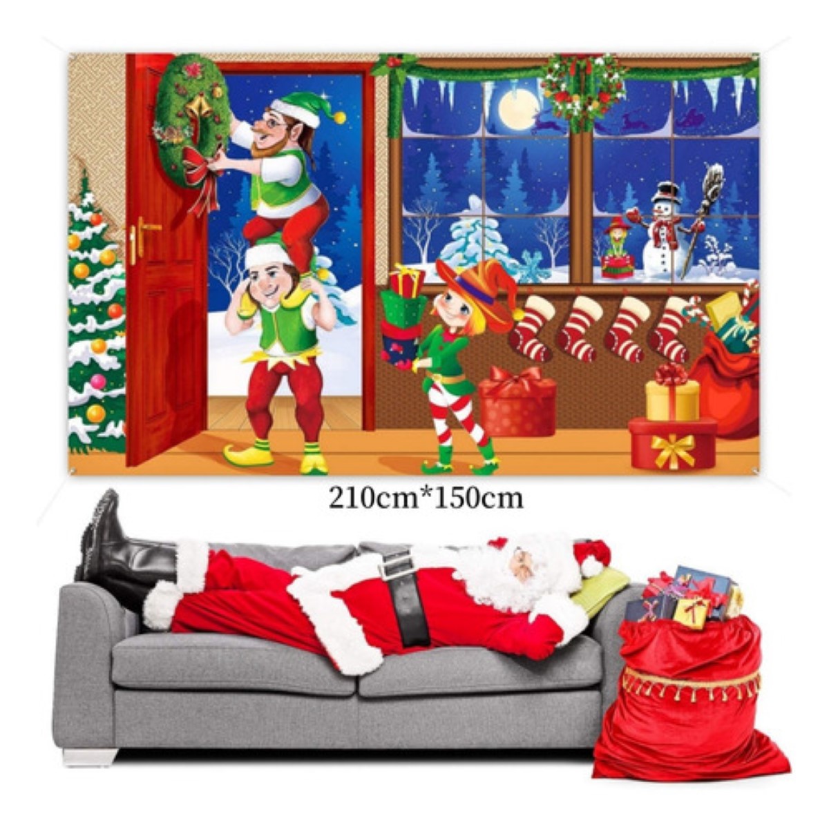 Tapiz Pared Fondos Fotograficos Navideño Decoracion Adornos duendes navideños ROJO AZUL