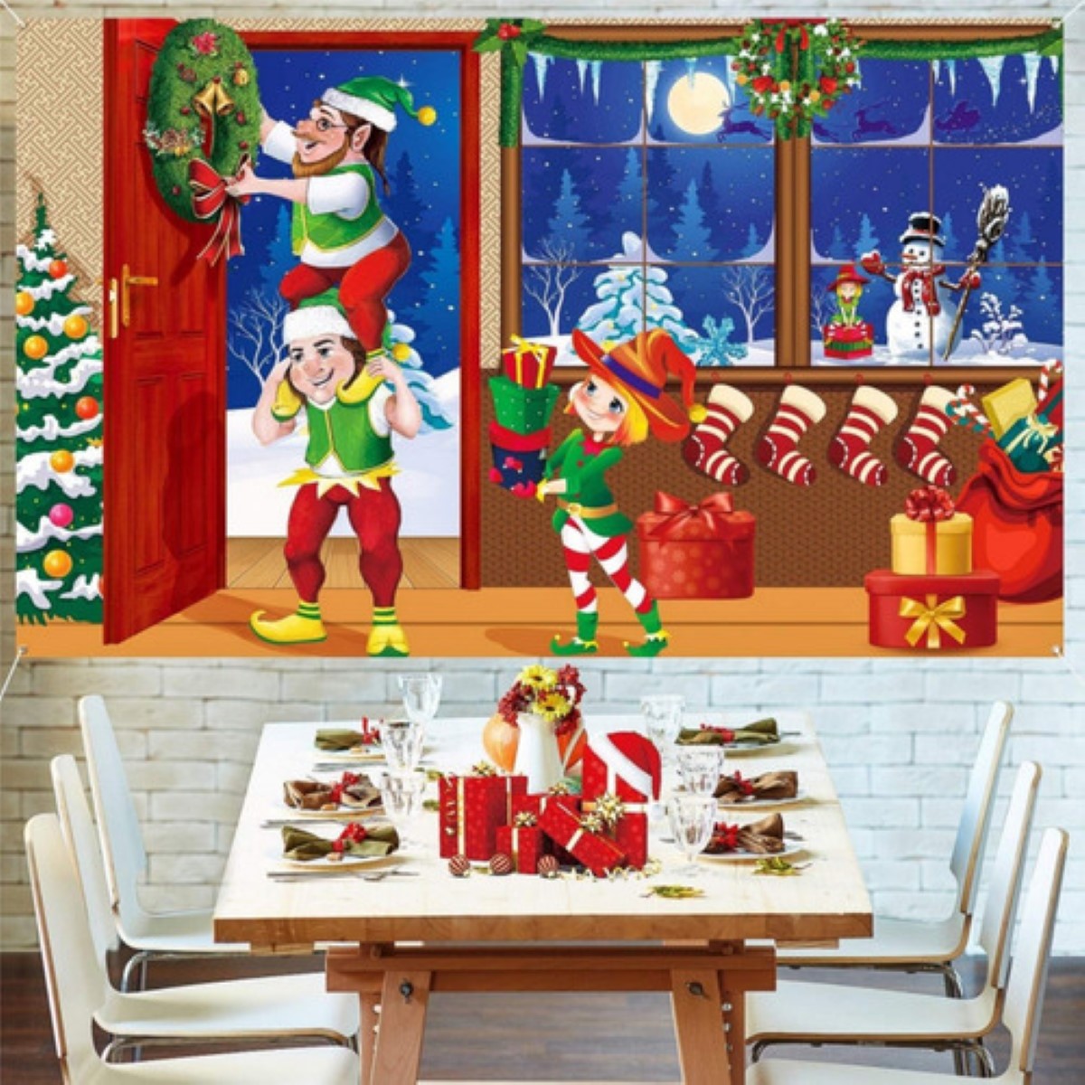 Tapiz Pared Fondos Fotograficos Navideño Decoracion Adornos duendes navideños ROJO AZUL
