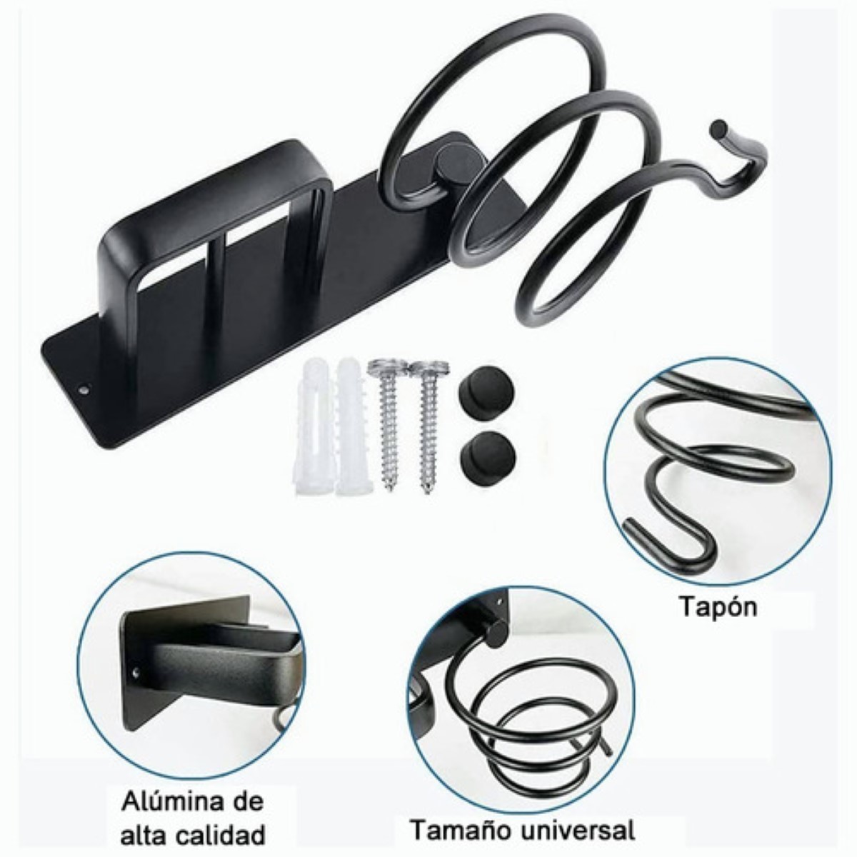 Soporte Para Secadora Plancha Pelo Alisador Baño Montaje negro