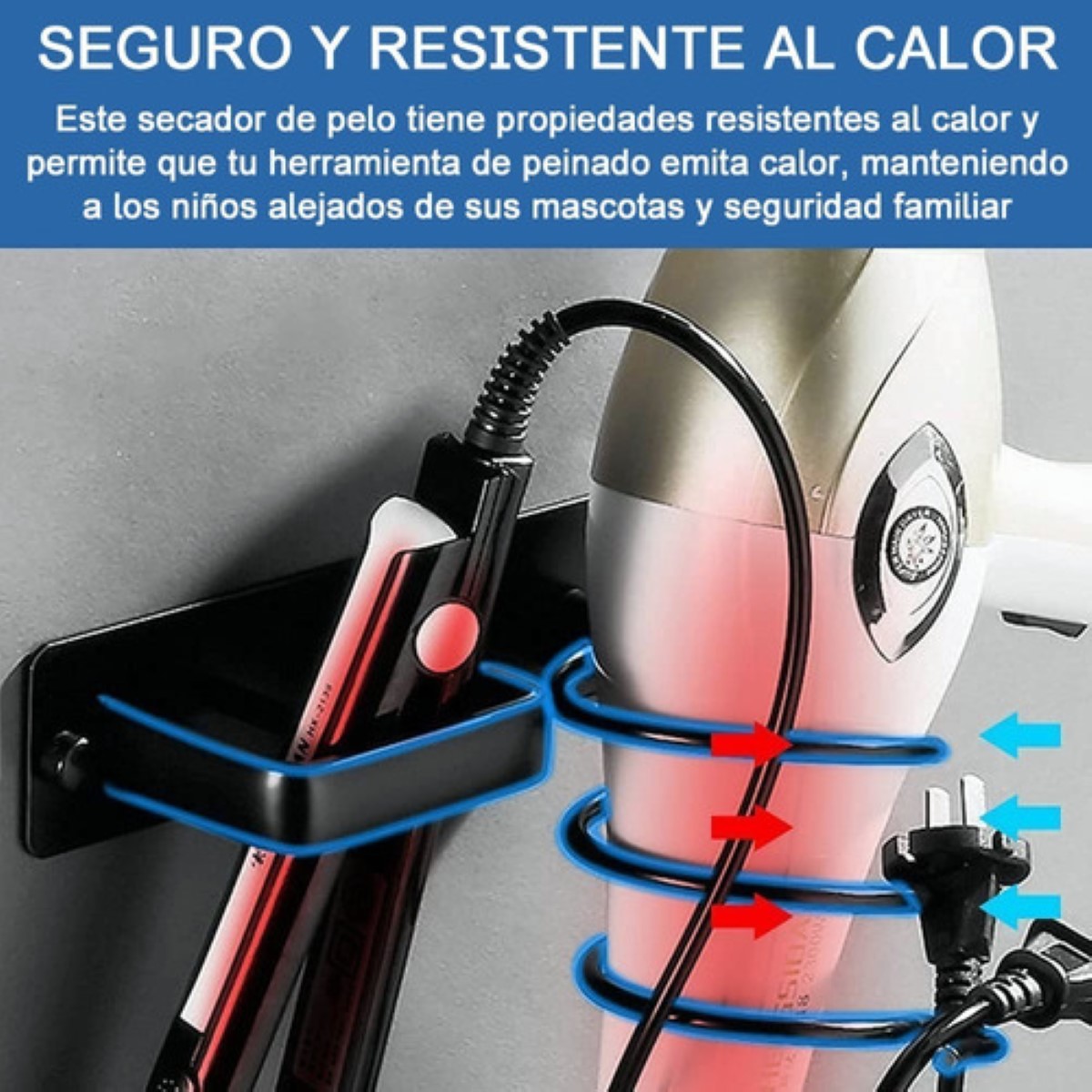 Soporte Para Secadora Plancha Pelo Alisador Baño Montaje negro