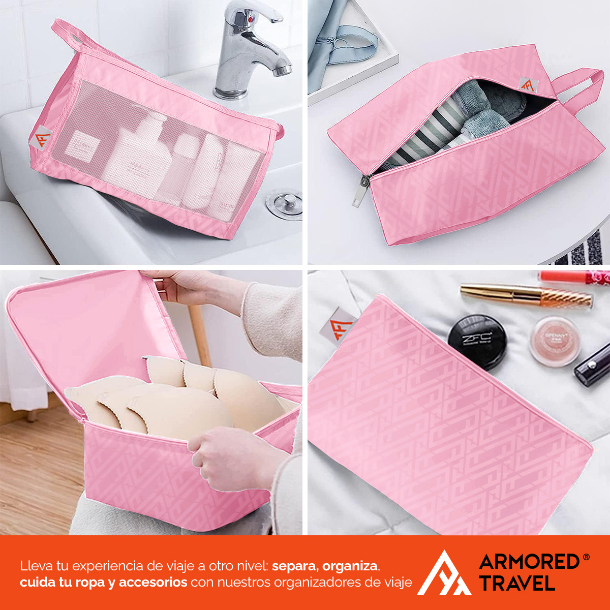 Organizadores de viaje para maletas bolsas organizadoras paquete 10 piezas ROSA-AGATA esenciales para viaje Armored Travel