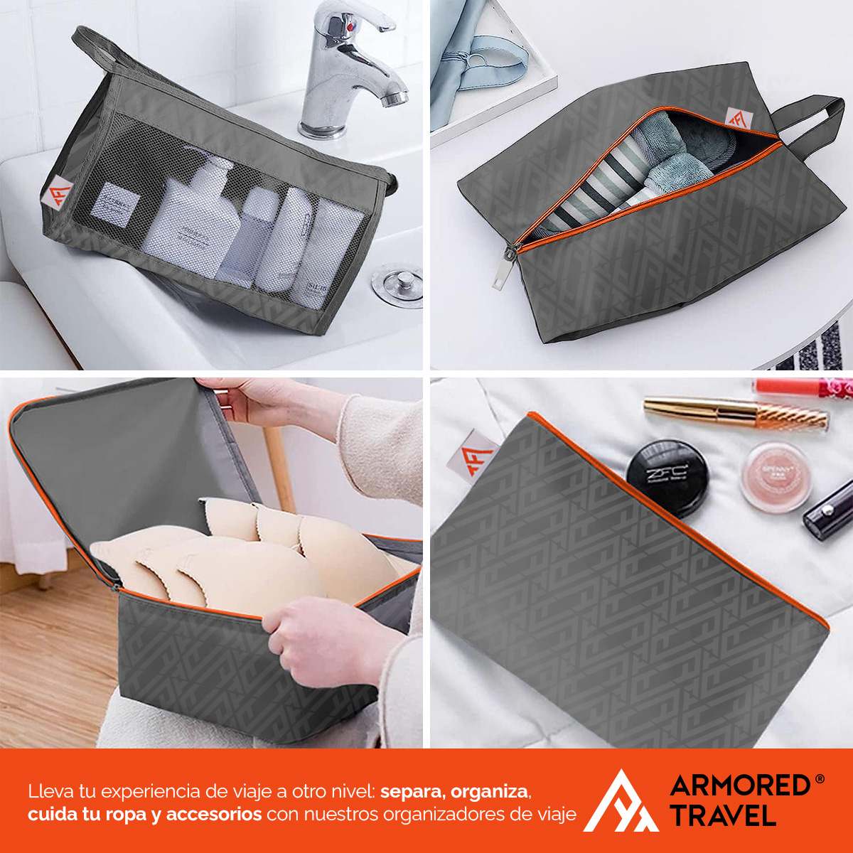 Organizadores de viaje para maletas bolsas organizadoras paquete 10 piezas GRIS-SILVER esenciales para viaje Armored Travel