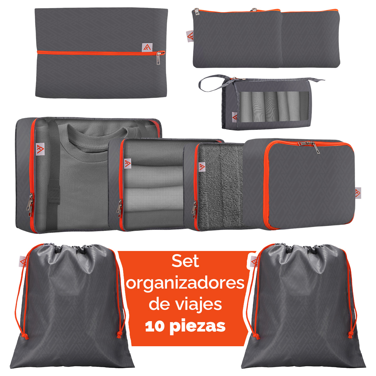Organizadores de viaje para maletas bolsas organizadoras paquete 10 piezas GRIS-SILVER esenciales para viaje Armored Travel