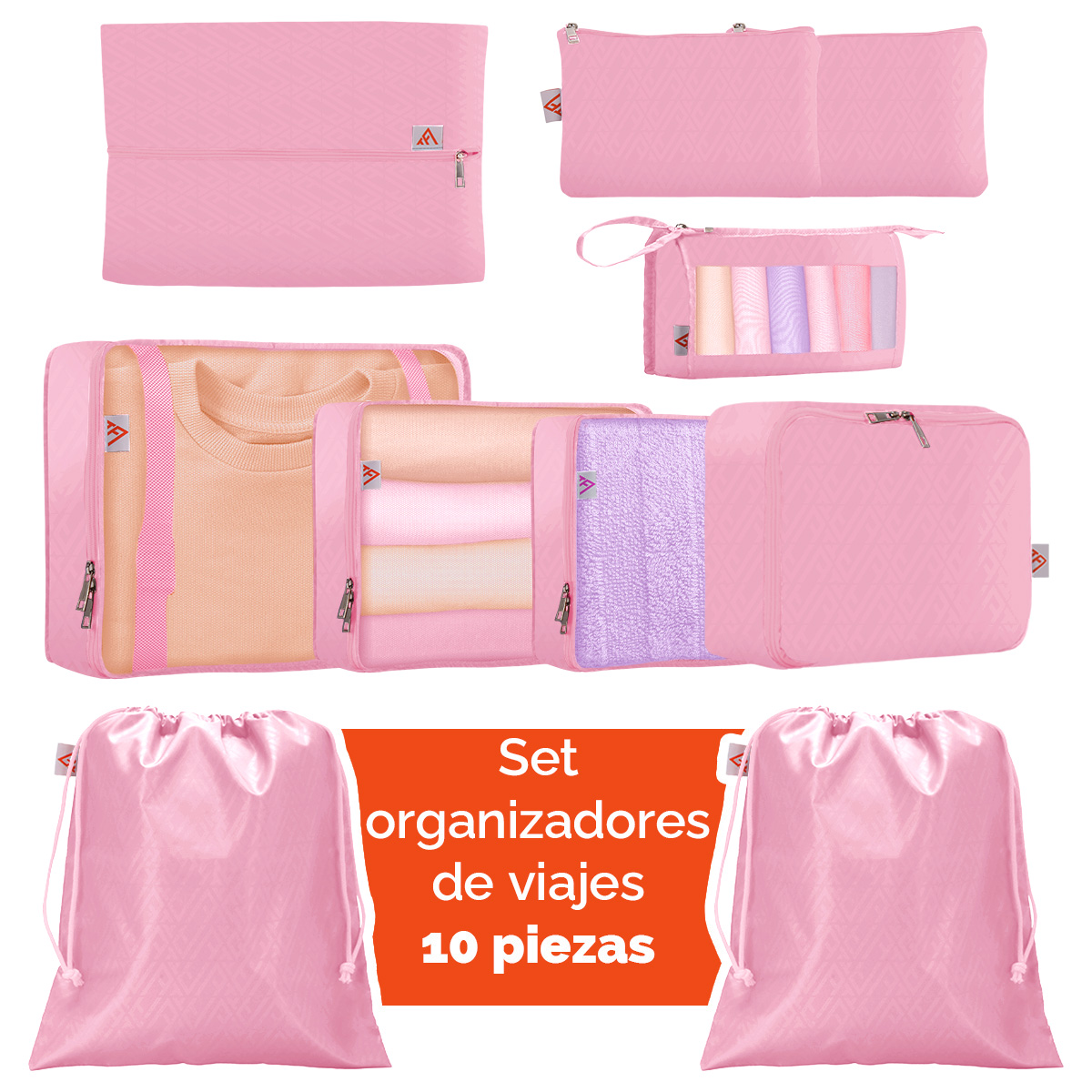 Organizadores de viaje para maletas bolsas organizadoras paquete 10 piezas ROSA-AGATA esenciales para viaje Armored Travel