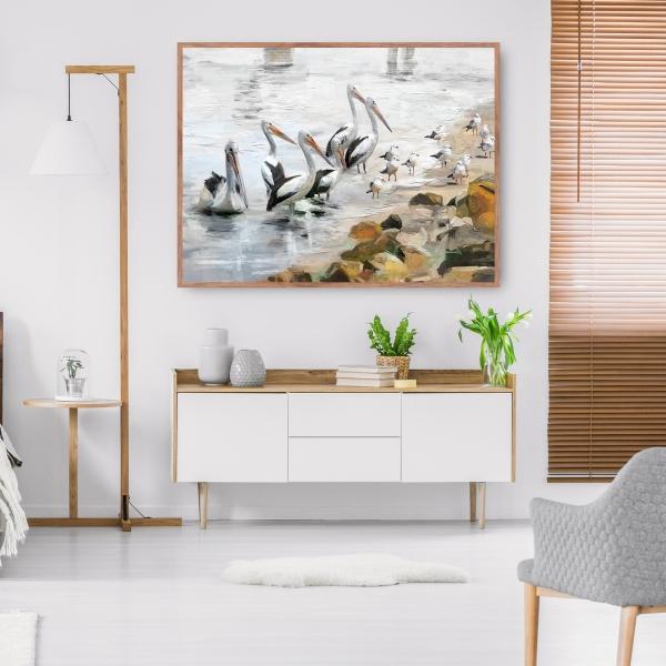 Playa pelícano de Studio Arts - Impresión en Lienzo Enmarcado - Fine Art Tj
