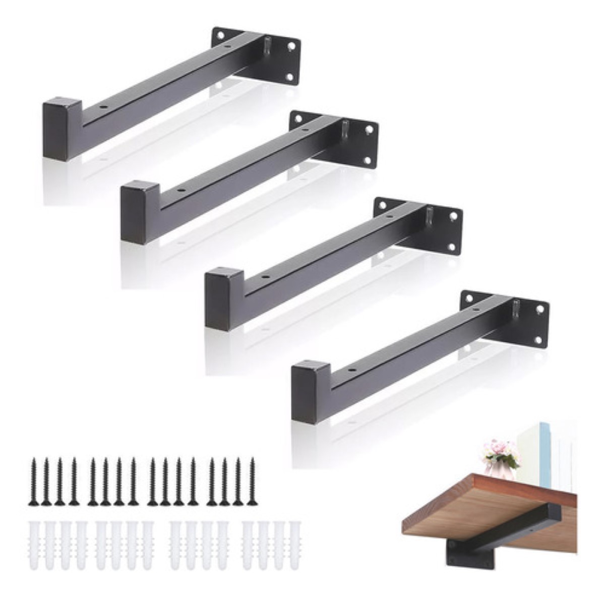 Soporte Para Repisas Flotante Acero Mensula 25 cm 4 pzs negro