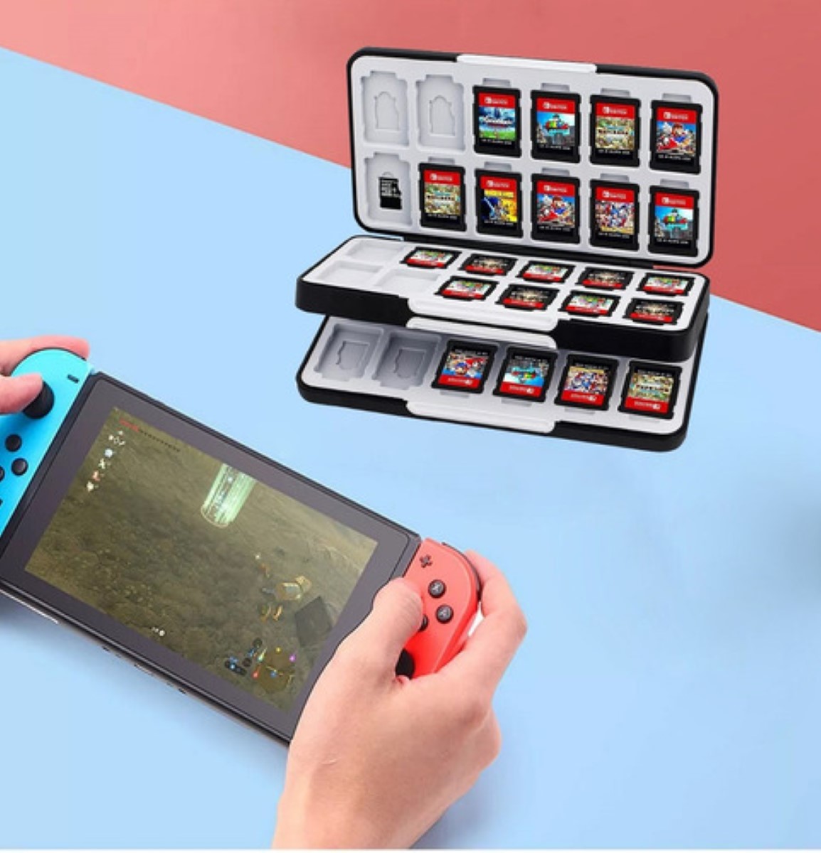 Juego Protector Estuche Para Nintendo Switch, tarjeta Funda, negro/gris