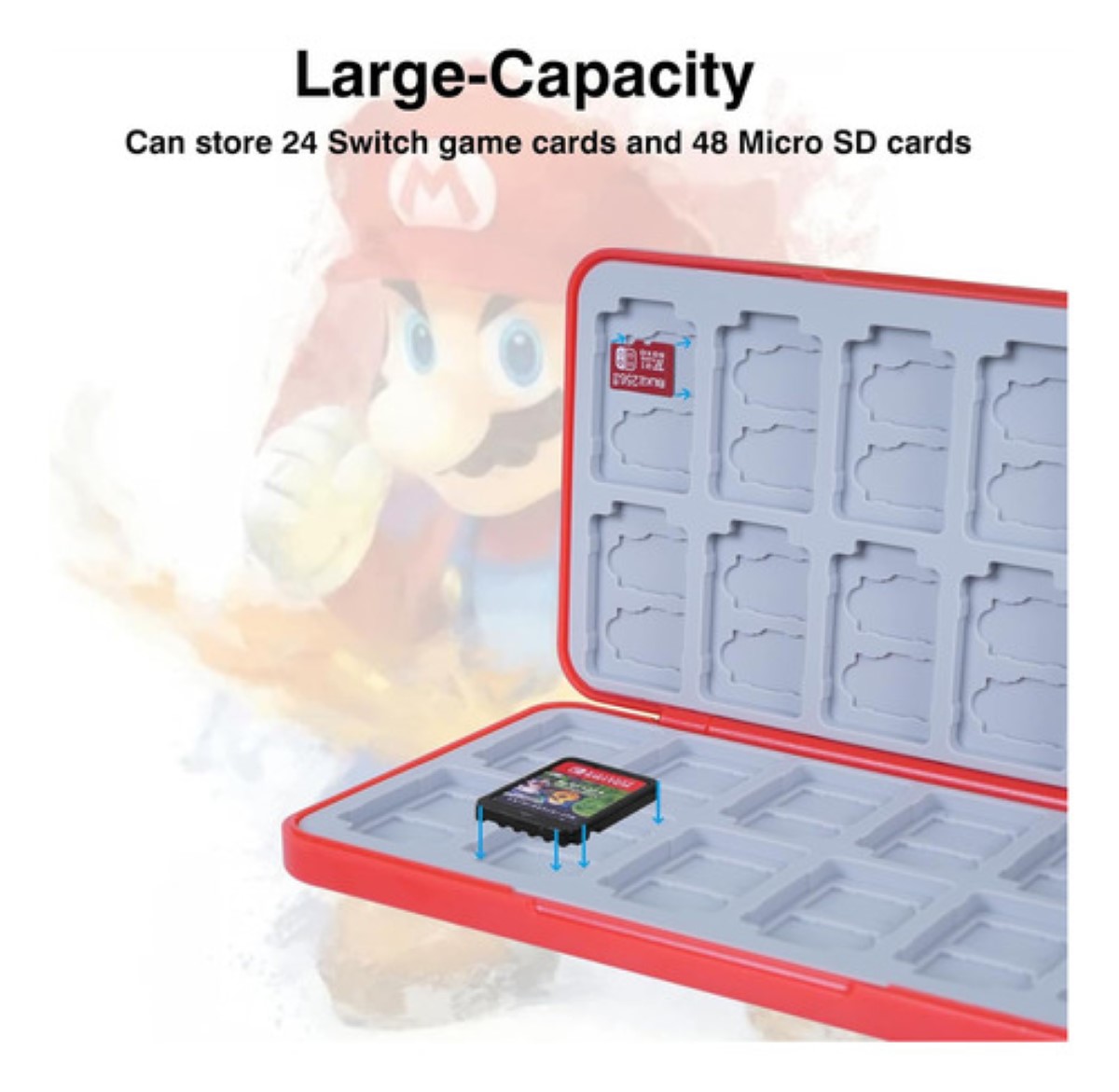 Estuche Organizador Cierre Magnético Para Nintendo Switch mario bros azul/rojo