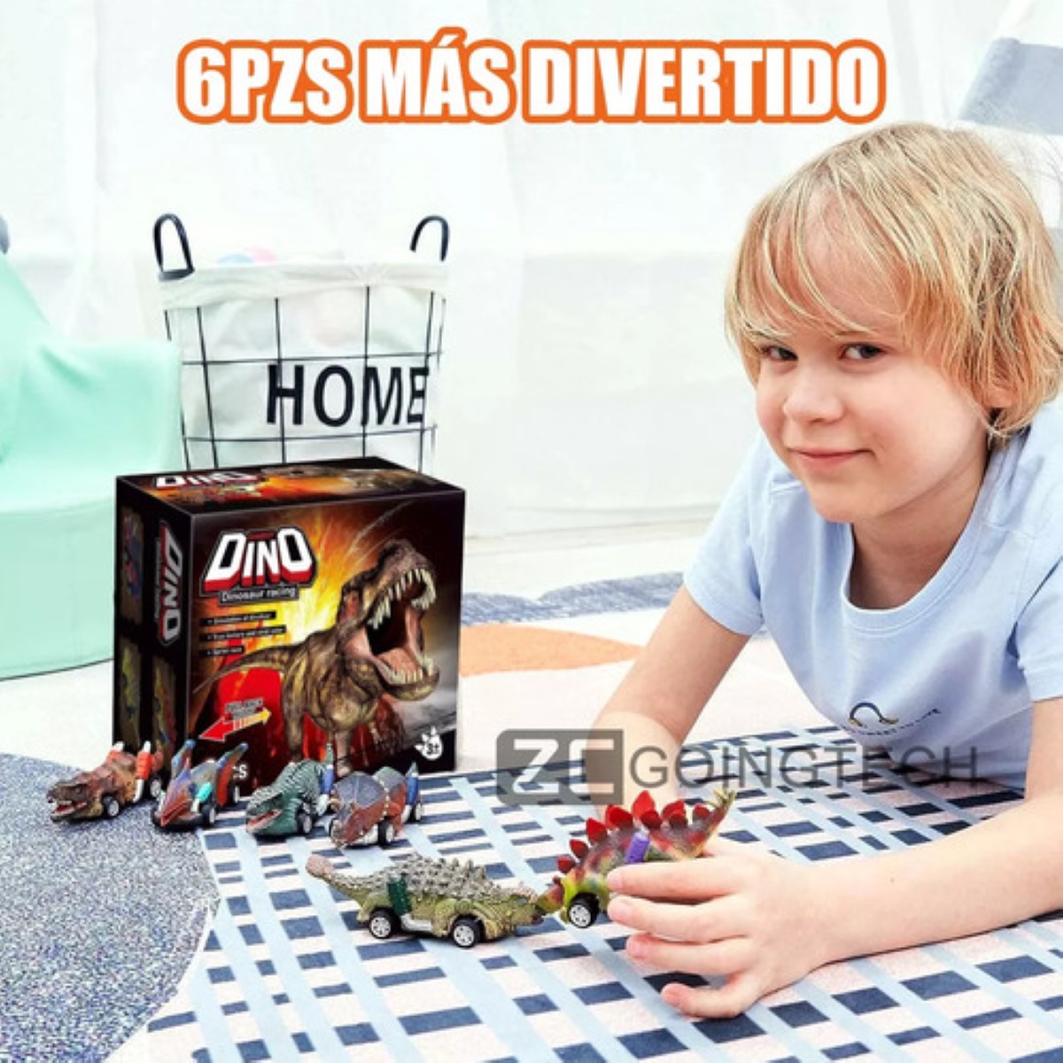 Juguetes De Dinosaurio Carritos Coches Pull-back Tracción 6 PZS, cafe