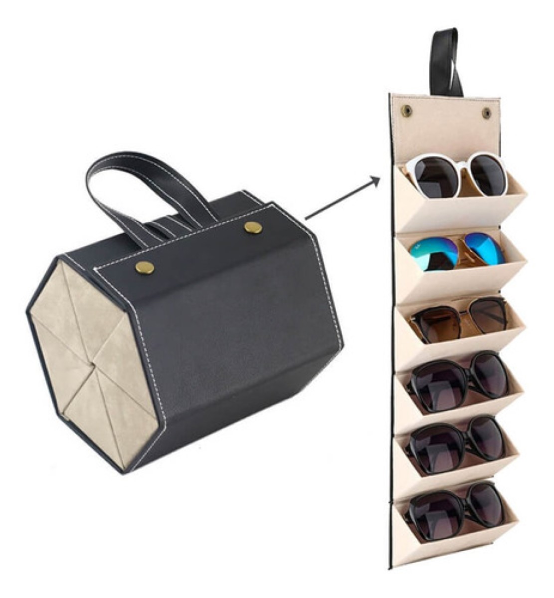 Organizador De Lentes De Piel Para Múltiples Lentes, NEGRO