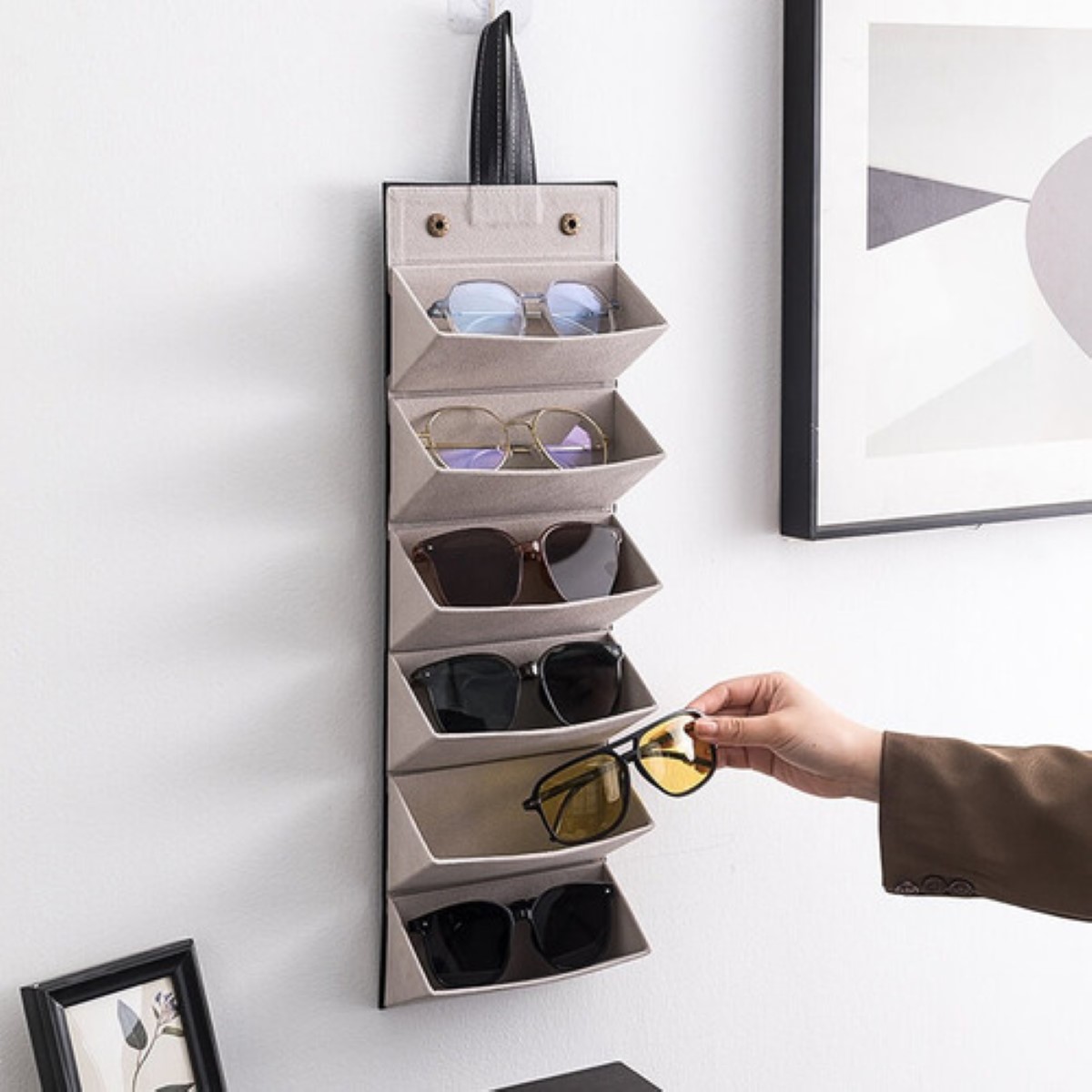 Organizador De Lentes De Piel Para Múltiples Lentes, NEGRO